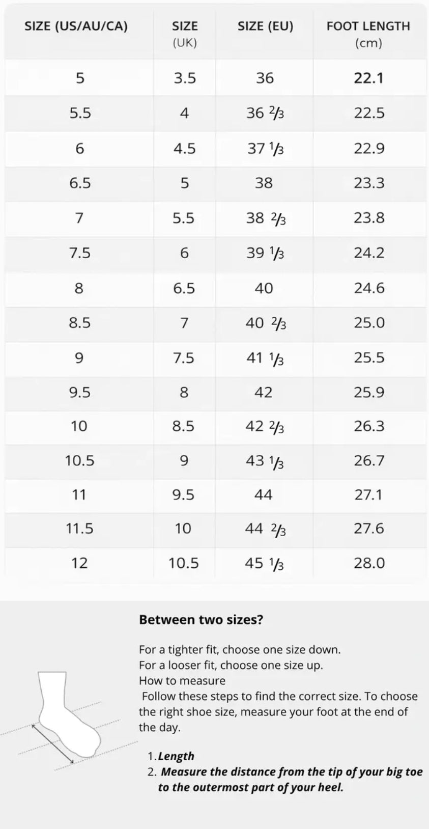 Size guide chart